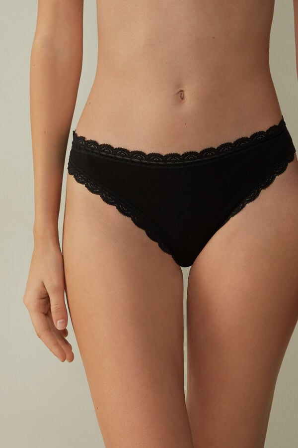 Black Intimissimi Cotton And Lacezilian Women Briefs | 8150RQWFS