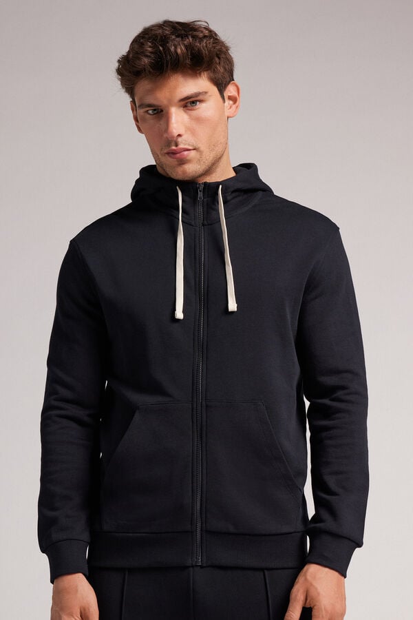 Black Intimissimi Cotton Zip Men Hoodie | 7584EPLUR