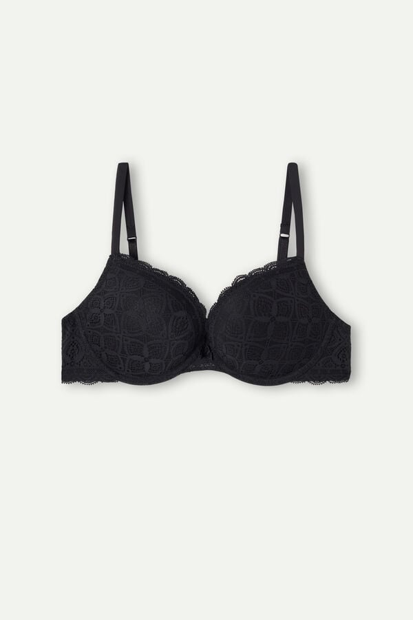 Black Intimissimi Elettra Super Push-Up Lace Women Bra | 5107LHRBX