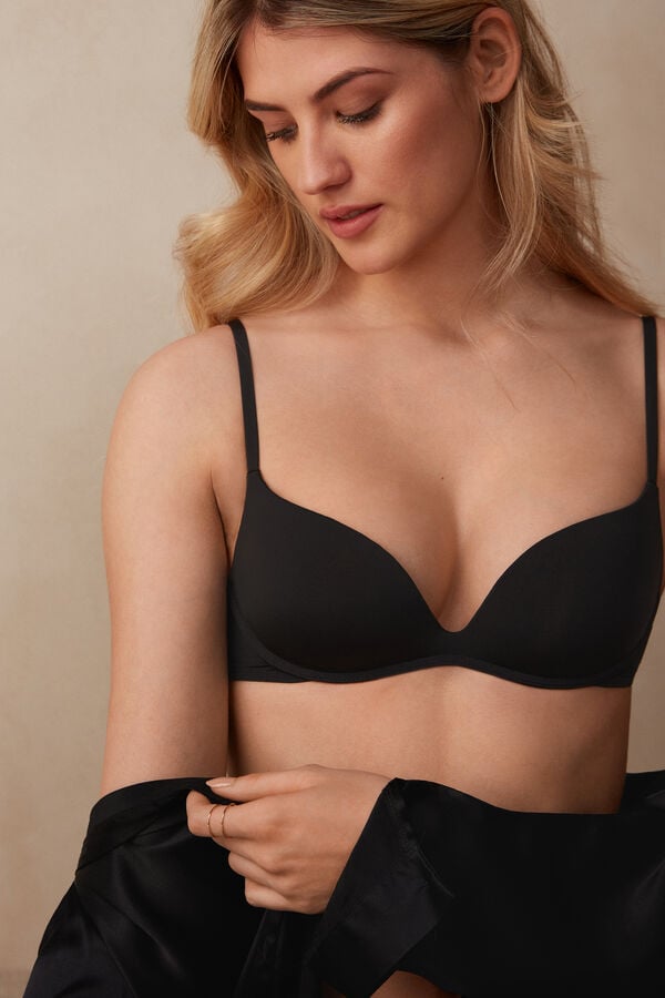 Black Intimissimi Gioia Push-Up Ultralight Microfiber Women Bra | 5064HEGCA