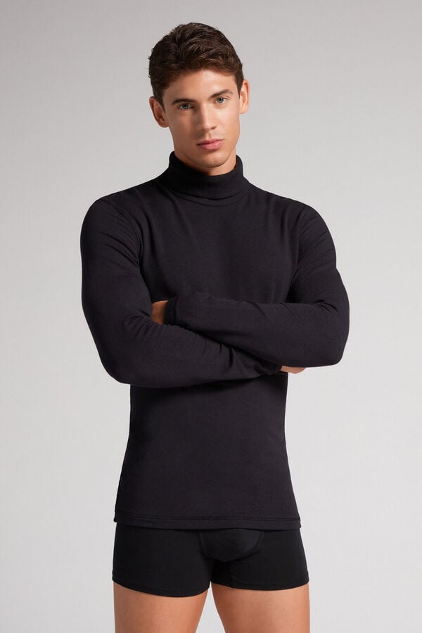 Black Intimissimi High-Neck Modal-Cashmere Men Long Sleeve | 5648DYNQR