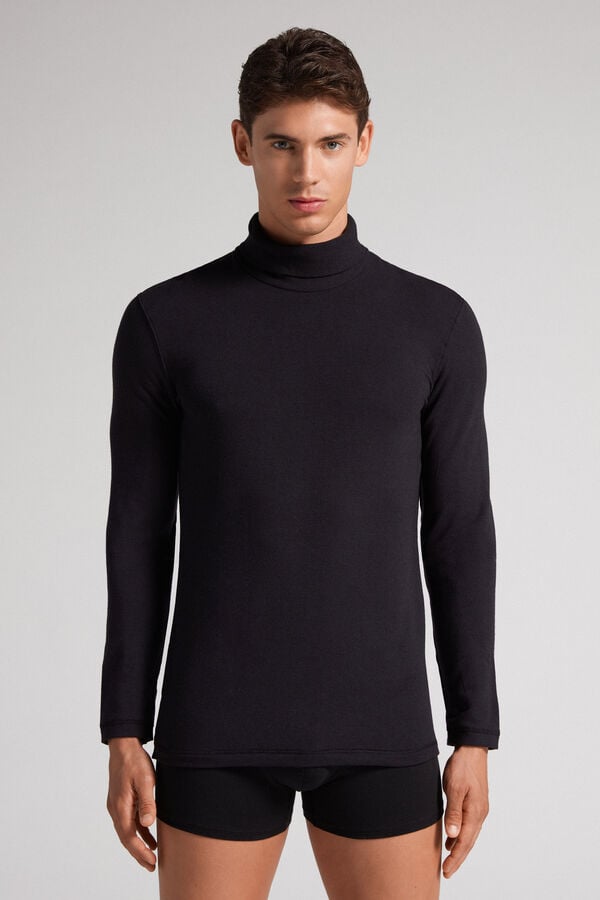 Black Intimissimi High-Neck Modal-Cashmere Men Long Sleeve | 5648DYNQR