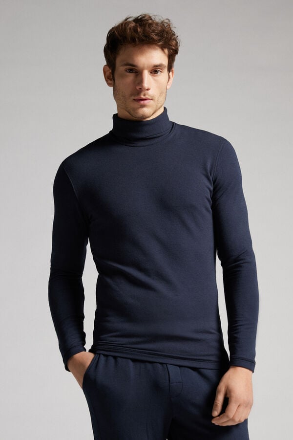 Black Intimissimi High-Neck Modal-Cashmere Men Long Sleeve | 3027FBLDI