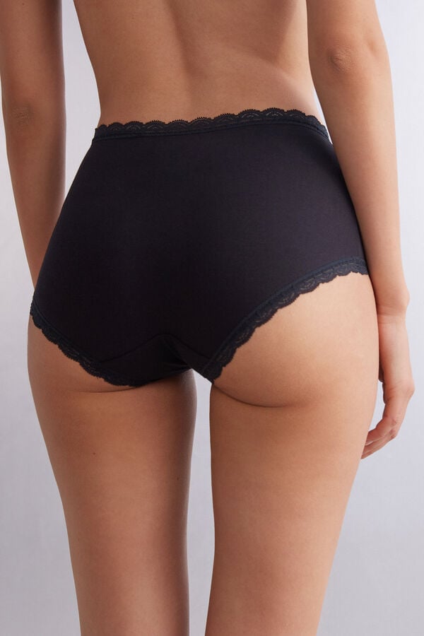 Black Intimissimi High Rise Cotton And Lace Hipsters Women Briefs | 4071NYPKM