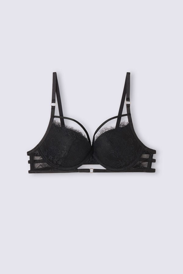 Black Intimissimi Intricate Surface Elettra Push-Up Women Bra | 5716MRTOA