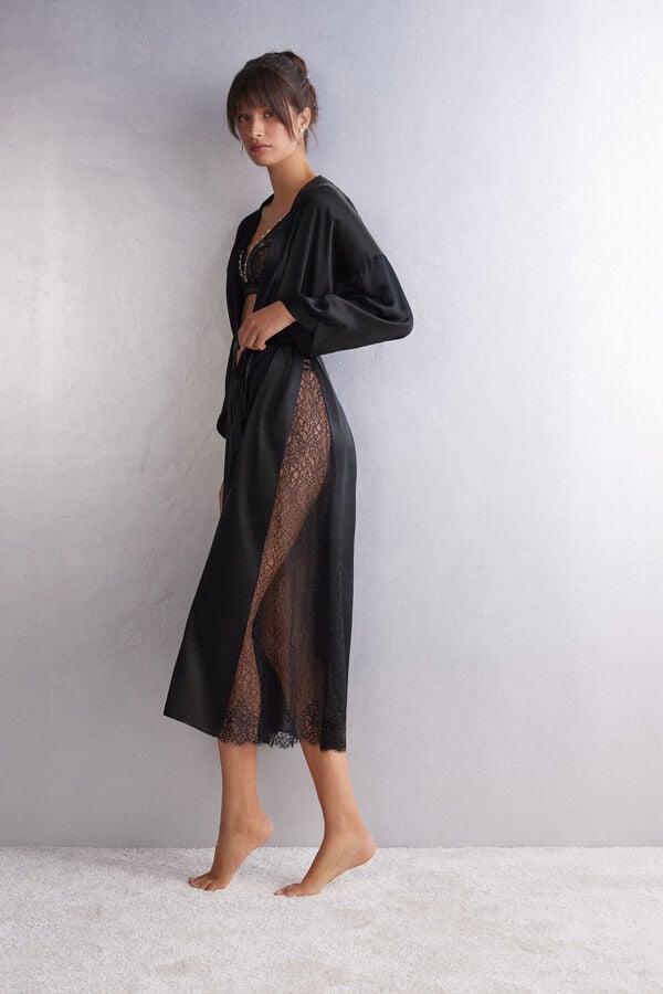 Black Intimissimi Living In Luxe Long Silk Women Robe | 1703ATCZY