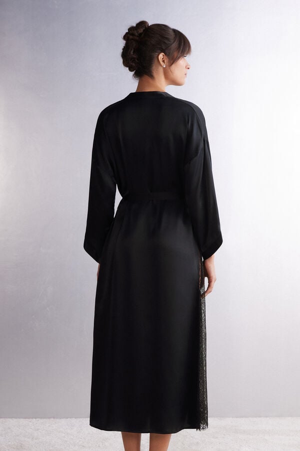 Black Intimissimi Living In Luxe Long Silk Women Robe | 1703ATCZY