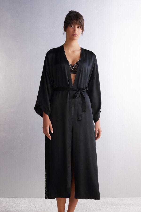 Black Intimissimi Living In Luxe Long Silk Women Robe | 1703ATCZY