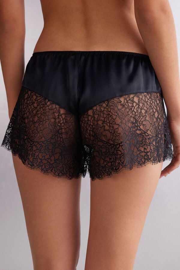 Black Intimissimi Living In Luxe Silk And Lace Women Shorts | 8074VSNEC