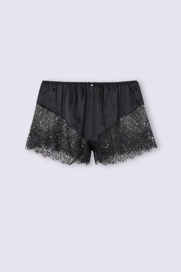 Black Intimissimi Living In Luxe Silk And Lace Women Shorts | 8074VSNEC