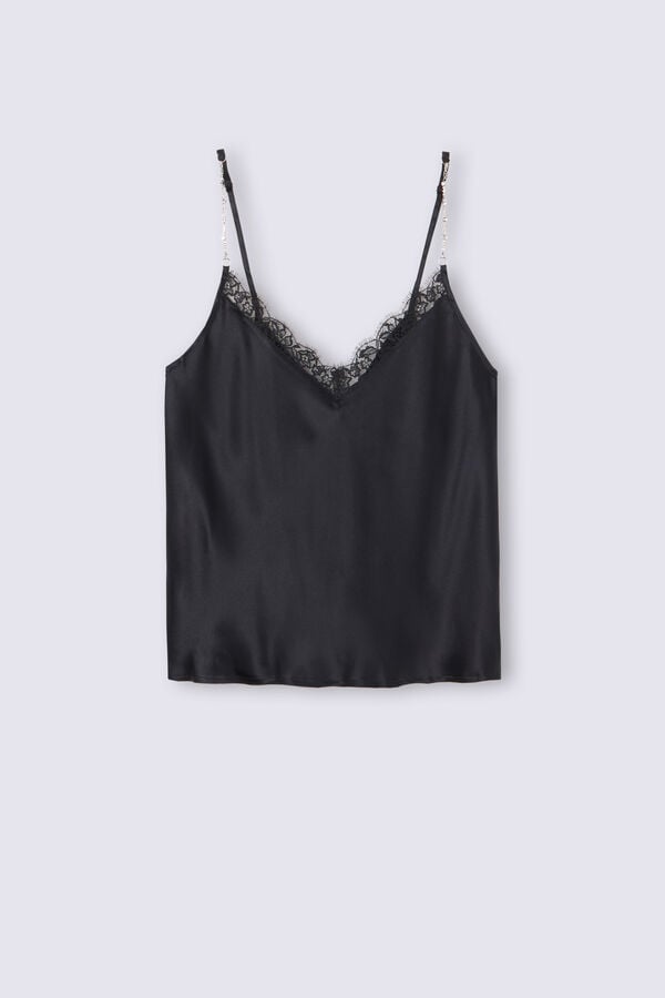 Black Intimissimi Living In Luxe Silk Camisole Women Tank Top | 7142WIRMA