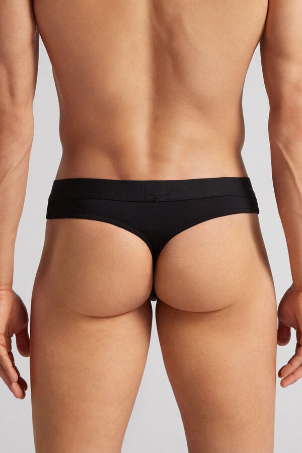 Black Intimissimi Logo Detailed Microfiber Men Thong | 9618GMINW