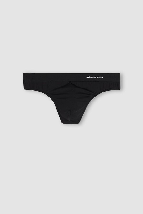 Black Intimissimi Logo Detailed Microfiber Men Thong | 9618GMINW