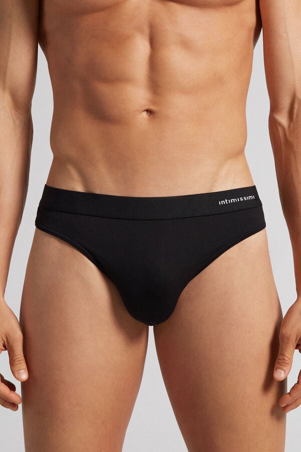 Black Intimissimi Logo Detailed Microfiber Men Thong | 9618GMINW