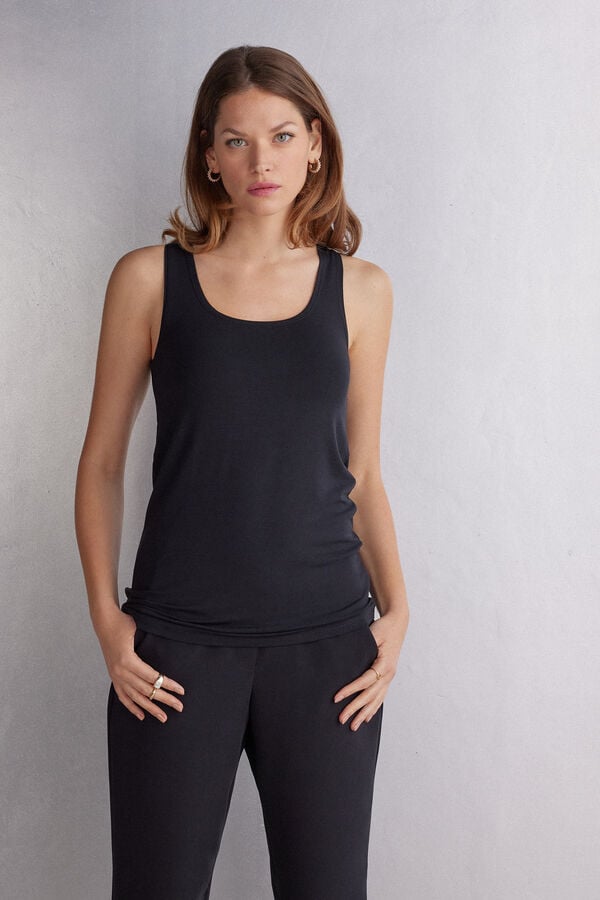 Black Intimissimi Long Micromodal Women Tank Top | 2649HFREJ