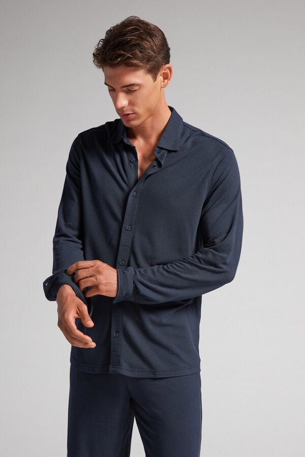 Black Intimissimi Modal And Silk Piqué Men Shirt | 0182GUAFH