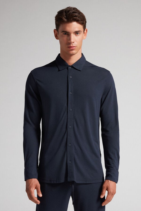 Black Intimissimi Modal And Silk Piqué Men Shirt | 0182GUAFH