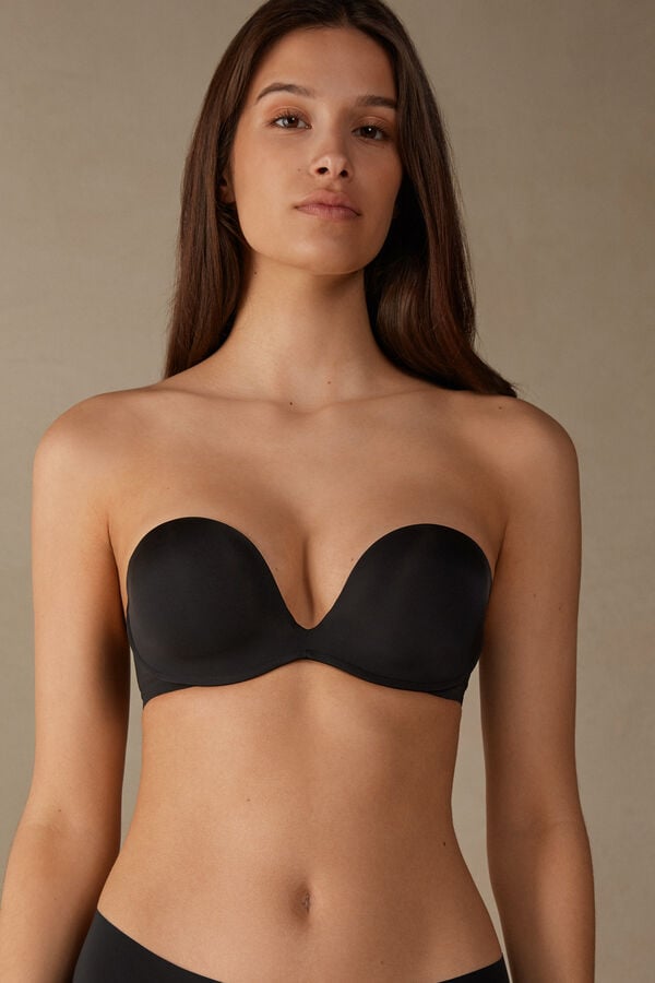 Black Intimissimi Monica Bandeau Ultralight Microfiber Women Bra | 7108OVKJA