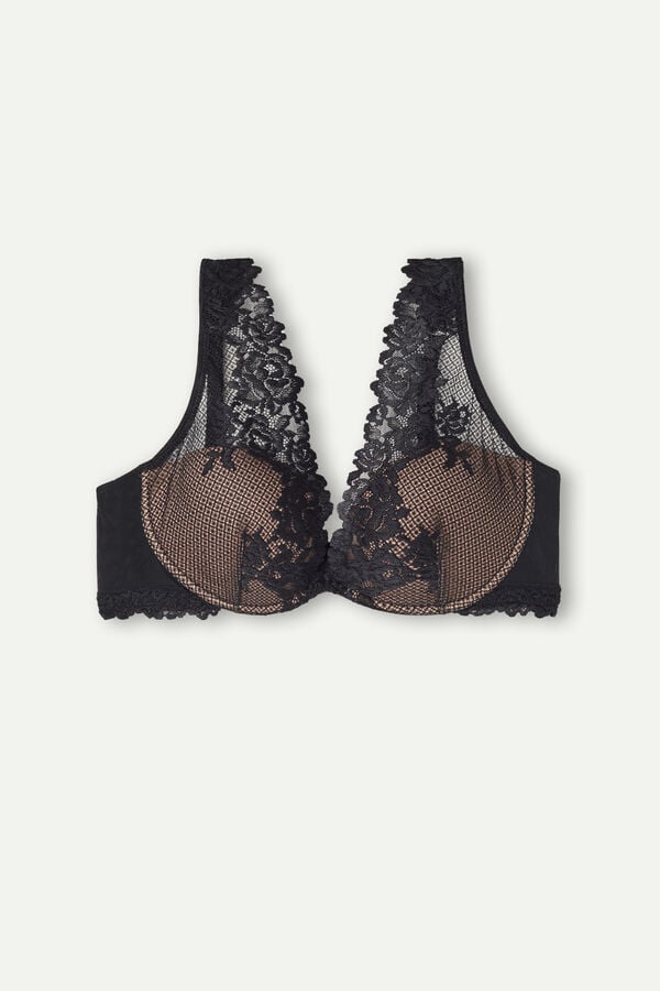 Black Intimissimi Pretty Flowers Elena Balconette Women Bra | 5478GTCIU