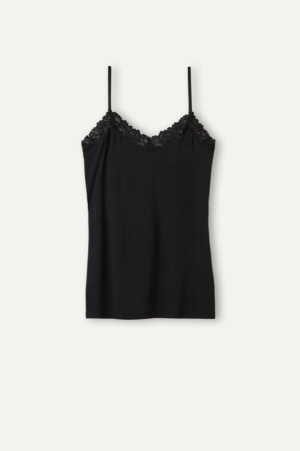 Black Intimissimi Pretty Flowers Modal Women Tank Top | 7235UZEGV