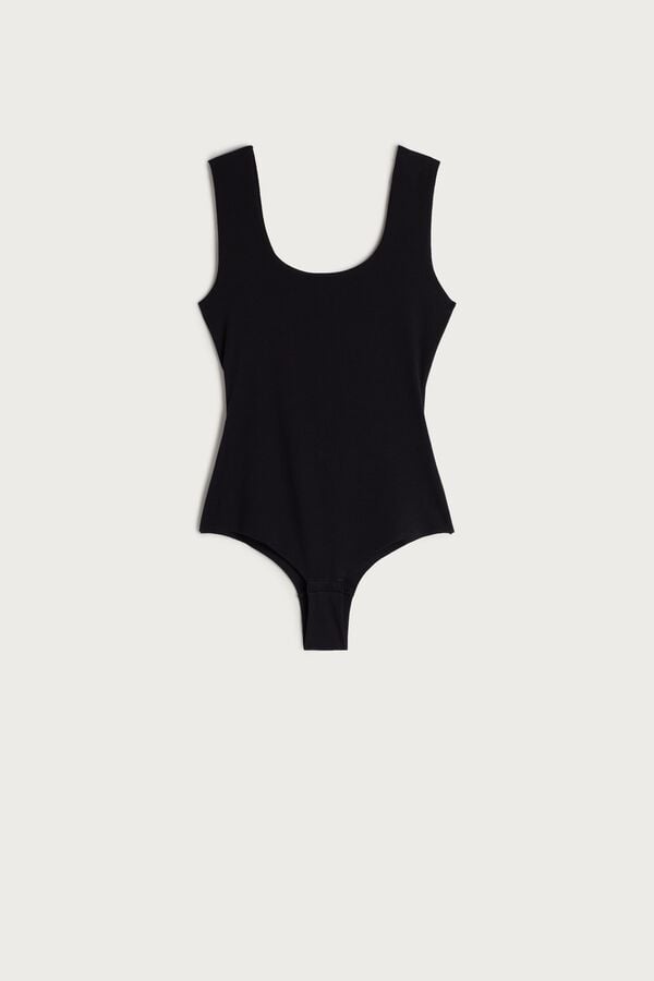 Black Intimissimi Raw Edge Cotton Women Bodysuit | 2805HDOBX