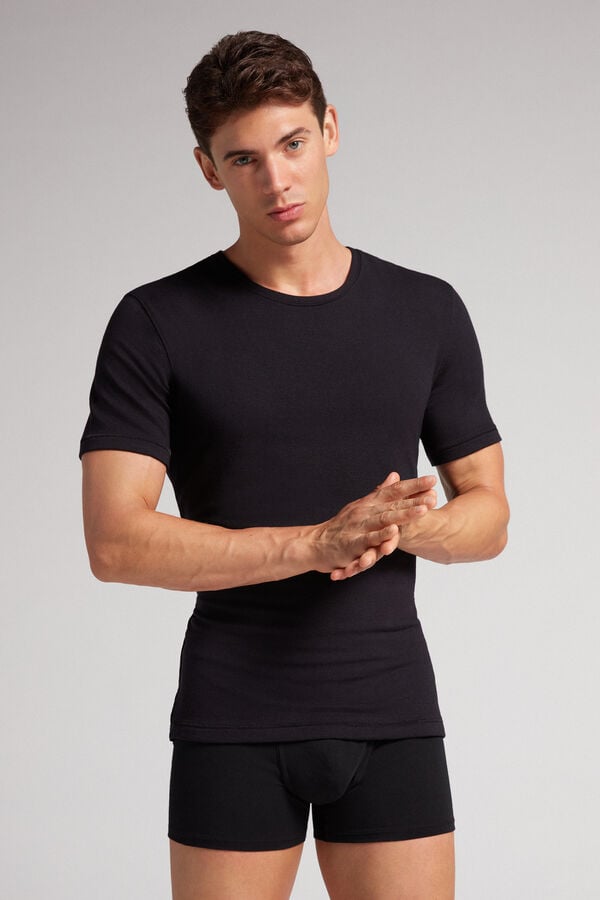 Black Intimissimi Short-Sleeve Modal-Cashmere Men T-Shirt | 7326QRTGA