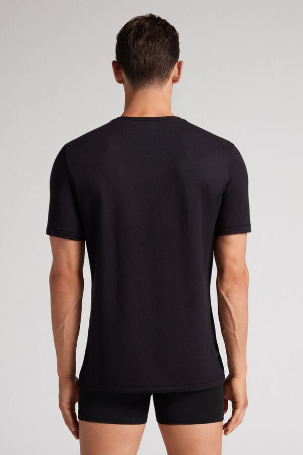 Black Intimissimi Short-Sleeve Modal-Cashmere Men T-Shirt | 7326QRTGA