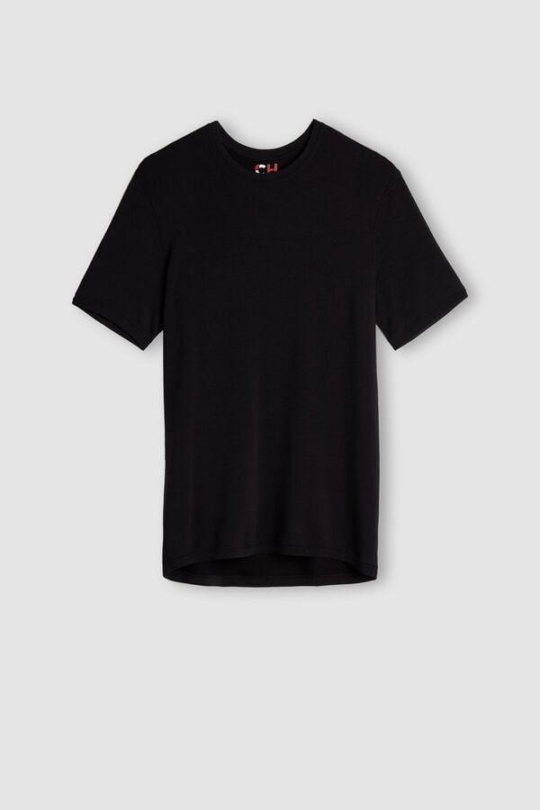 Black Intimissimi Short-Sleeve Modal-Cashmere Men T-Shirt | 7326QRTGA