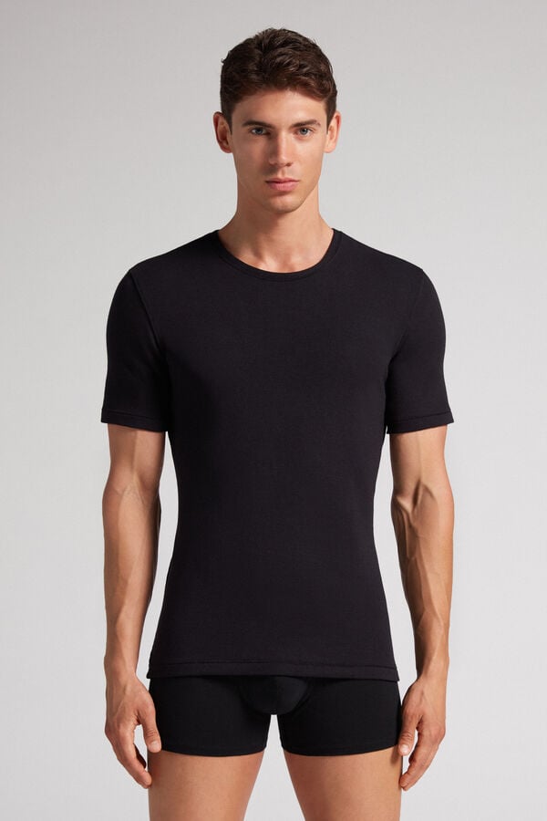 Black Intimissimi Short-Sleeve Modal-Cashmere Men T-Shirt | 7326QRTGA