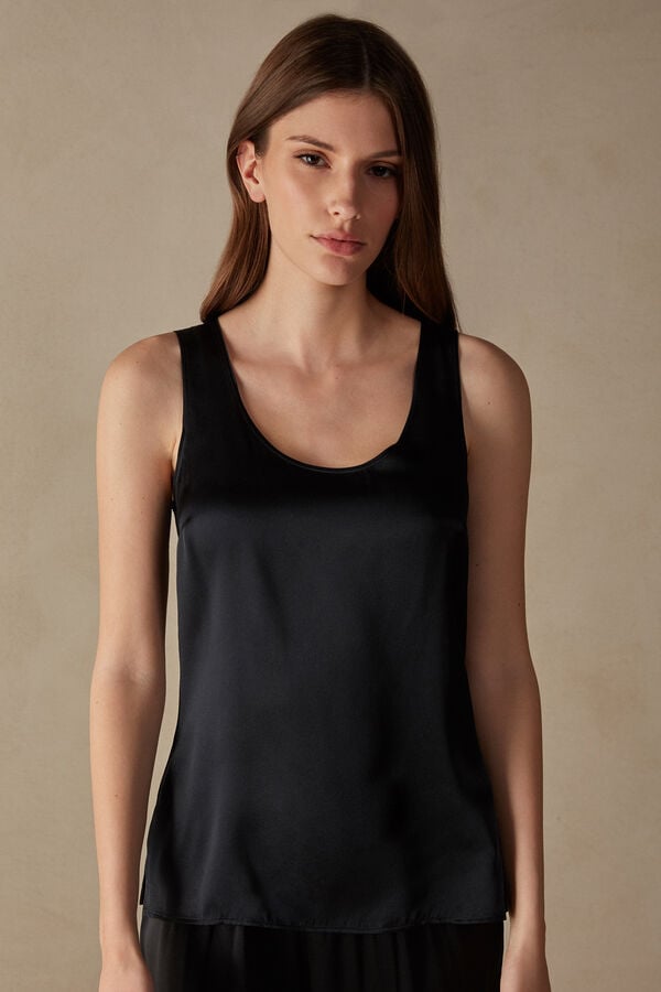 Black Intimissimi Silk And Modal Women Tank Top | 5142GUPRL