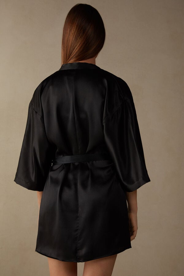 Black Intimissimi Silk Kimono Women Pajamas | 8716ESFIK