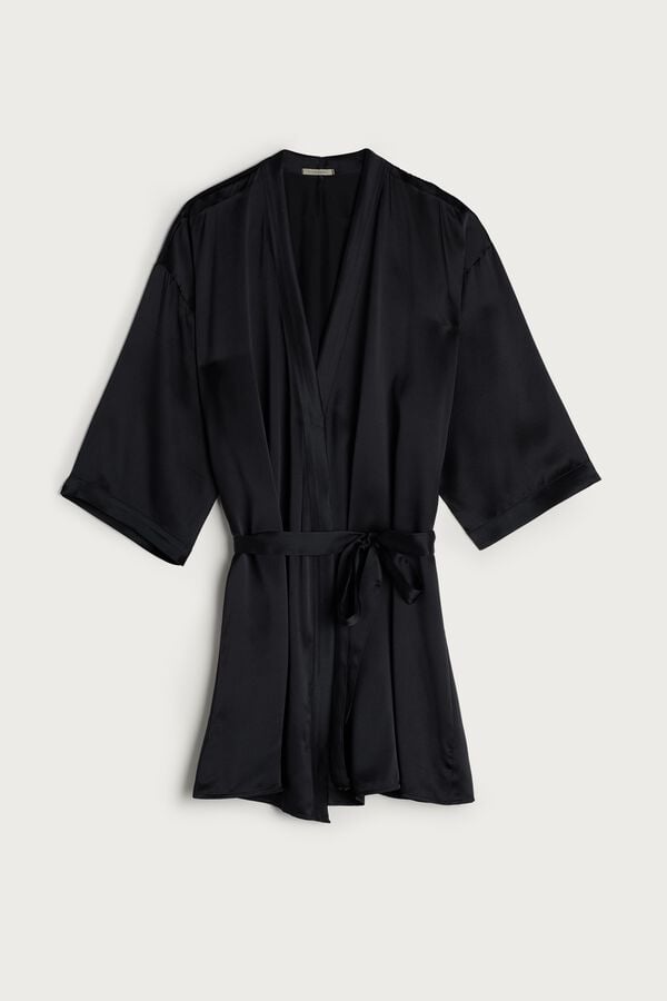 Black Intimissimi Silk Kimono Women Pajamas | 8716ESFIK