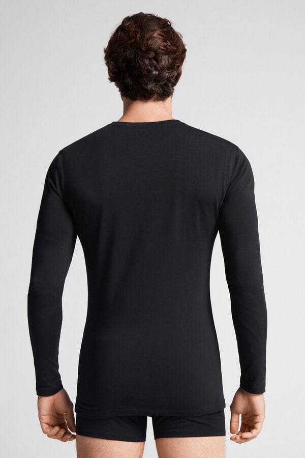 Black Intimissimi Stretch Superior Cotton Men Long Sleeve | 9560QUTHV