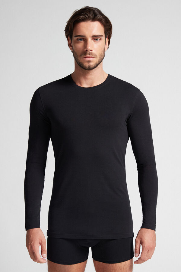 Black Intimissimi Stretch Superior Cotton Men Long Sleeve | 9560QUTHV