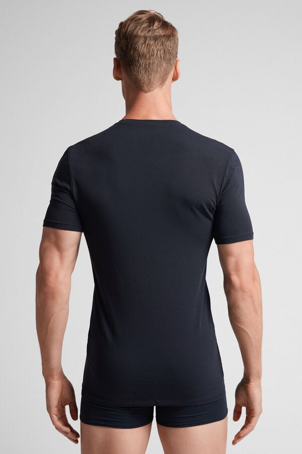 Black Intimissimi Stretch Superior Cotton V-Neck Men T-Shirt | 2618XCSED