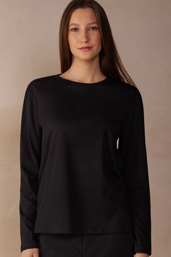 Black Intimissimi Superior Cotton Oversized Women Long Sleeve | 9302RZVMK