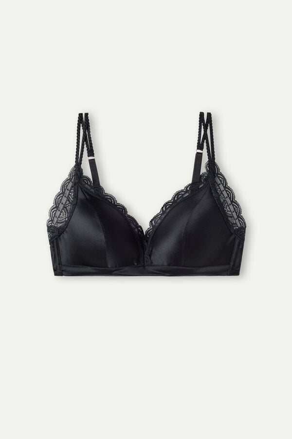 Black Intimissimi Tiziana Wireless Plunge Triangle Silk And Lace Women Bra | 6704HXGRQ