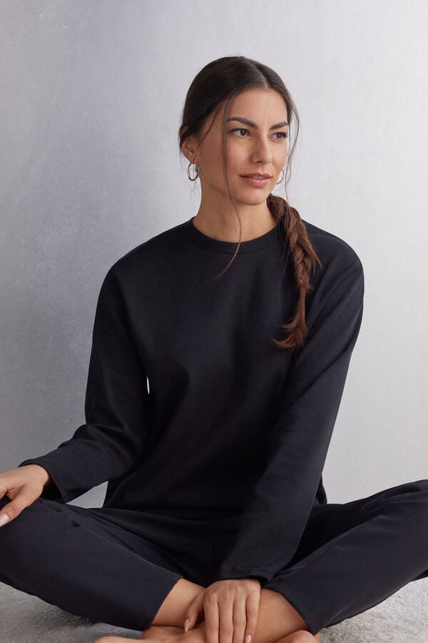 Black Intimissimi Top In Cotton Women Long Sleeve | 0614QHUVE