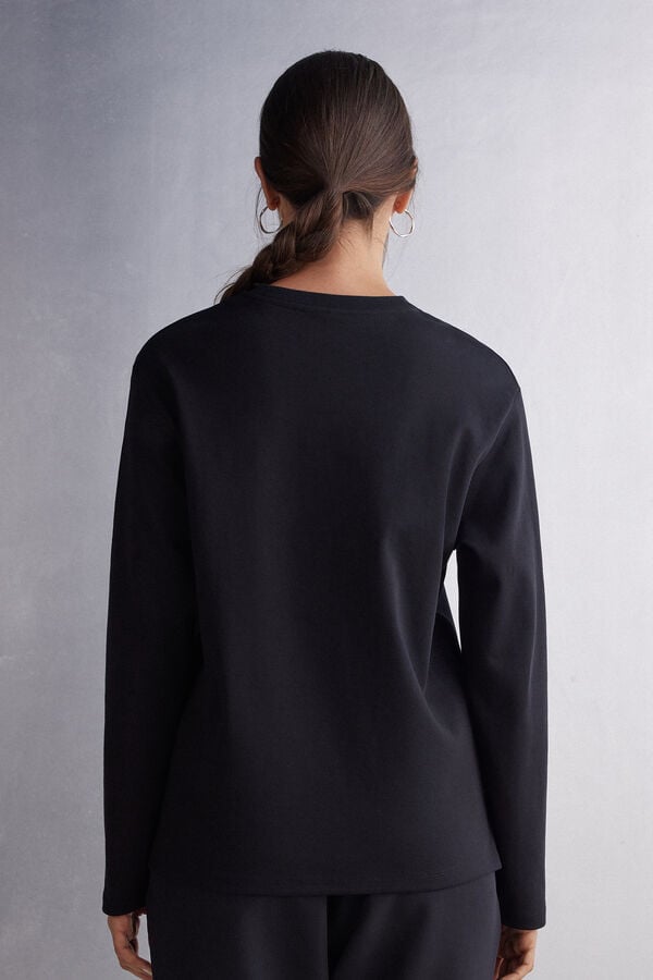 Black Intimissimi Top In Cotton Women Long Sleeve | 0614QHUVE