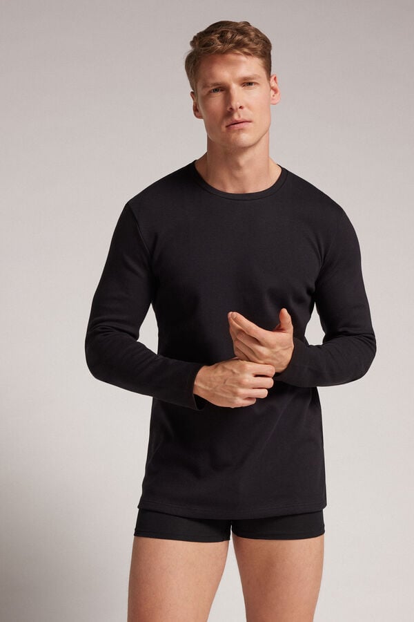 Black Intimissimi Top In Warm Cotton Men Long Sleeve | 6741AJYVF