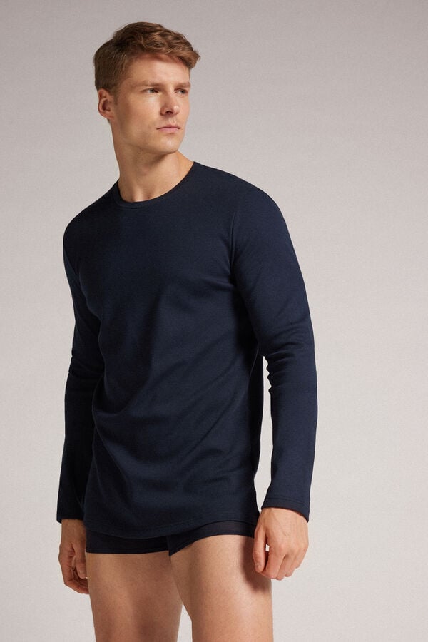 Black Intimissimi Top In Warm Cotton Men Long Sleeve | 2479CETSV