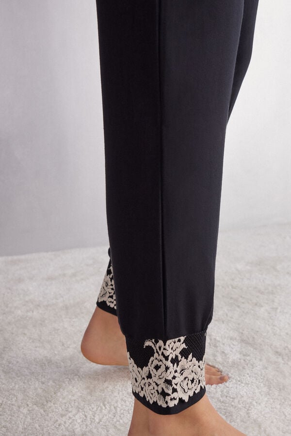 Black / White Intimissimi Pretty Flowers Full Length Cuffed Modal Women Pants | 4325XWQBZ