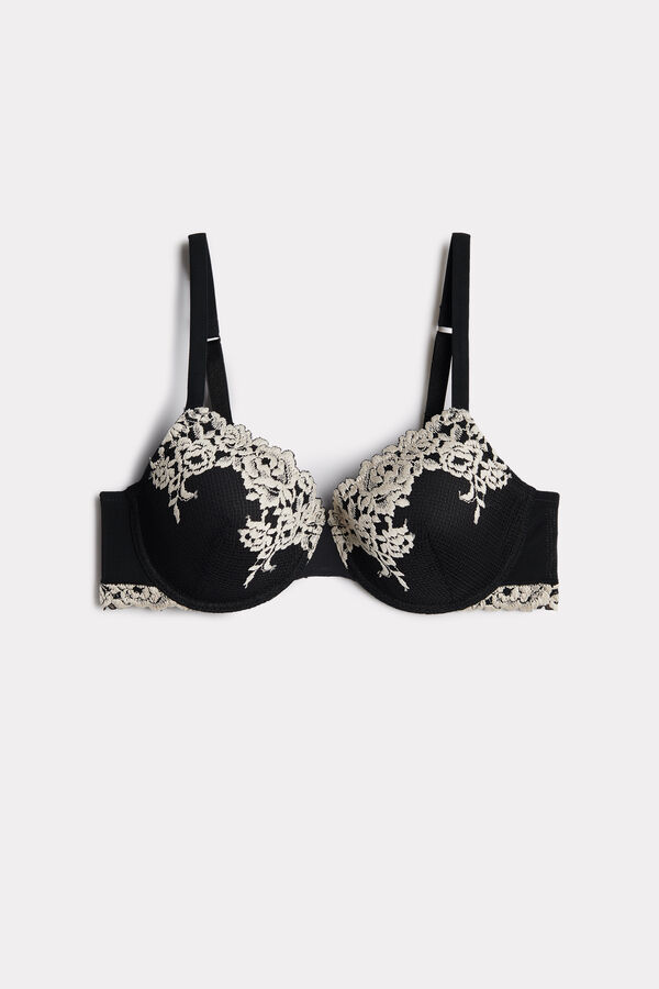 Black / White Intimissimi Pretty Flowers Francesca Balconette Women Bra | 0581PNYJX