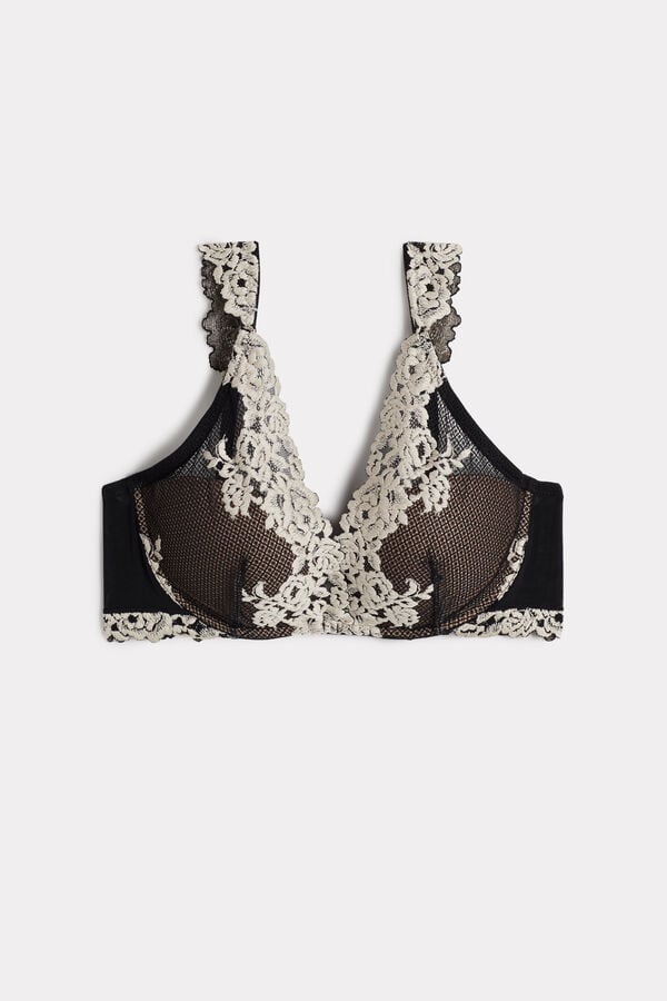 Black / White Intimissimi Pretty Flowers Giorgia Balconette Women Bra | 0712SGMXW