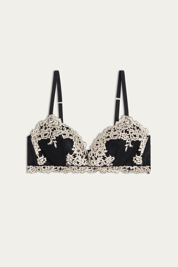 Black / White Intimissimi Pretty Flowers Tiziana Triangle Women Bra | 2639GNJQV