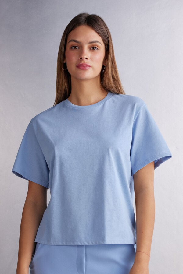 Blue Intimissimi Boxy Fit Cotton Women Short Sleeve | 5126WJRPS