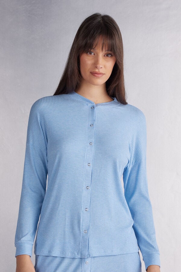 Blue Intimissimi Chic Comfort Modal Button-Up Women Pajamas | 3142BDPMX