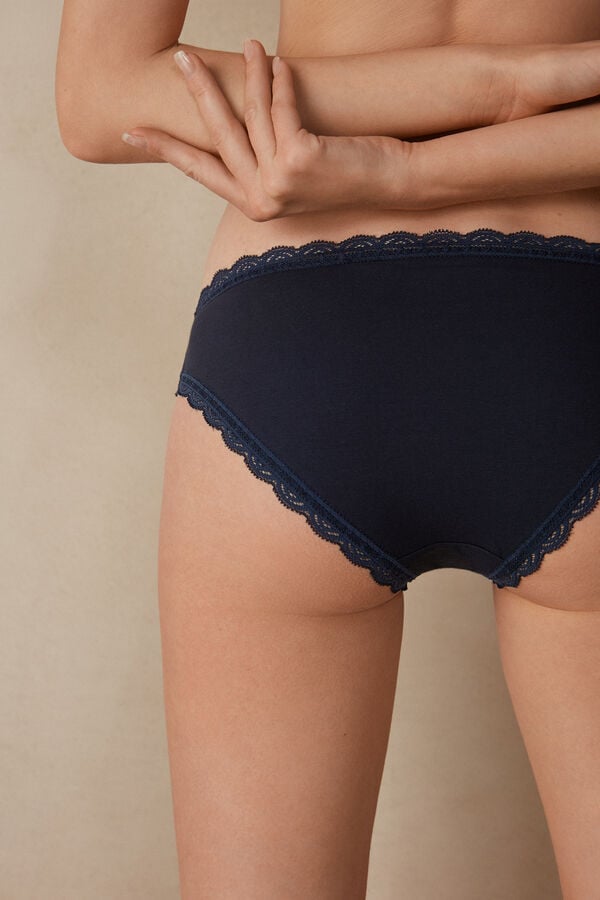 Blue Intimissimi Cotton And Lace Women Panties | 7436JMOEV