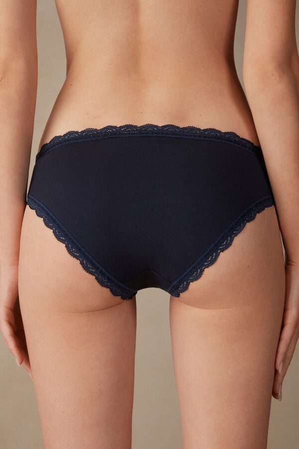 Blue Intimissimi Cotton And Lace Women Panties | 7436JMOEV