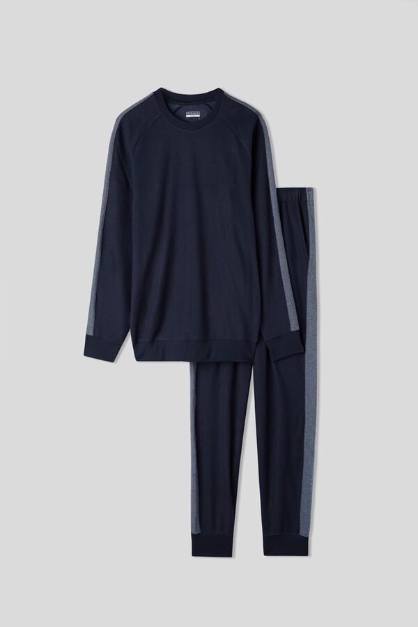 Blue Intimissimi Full Length TricotSide Stripes Men Pajamas | 1268VPJUN